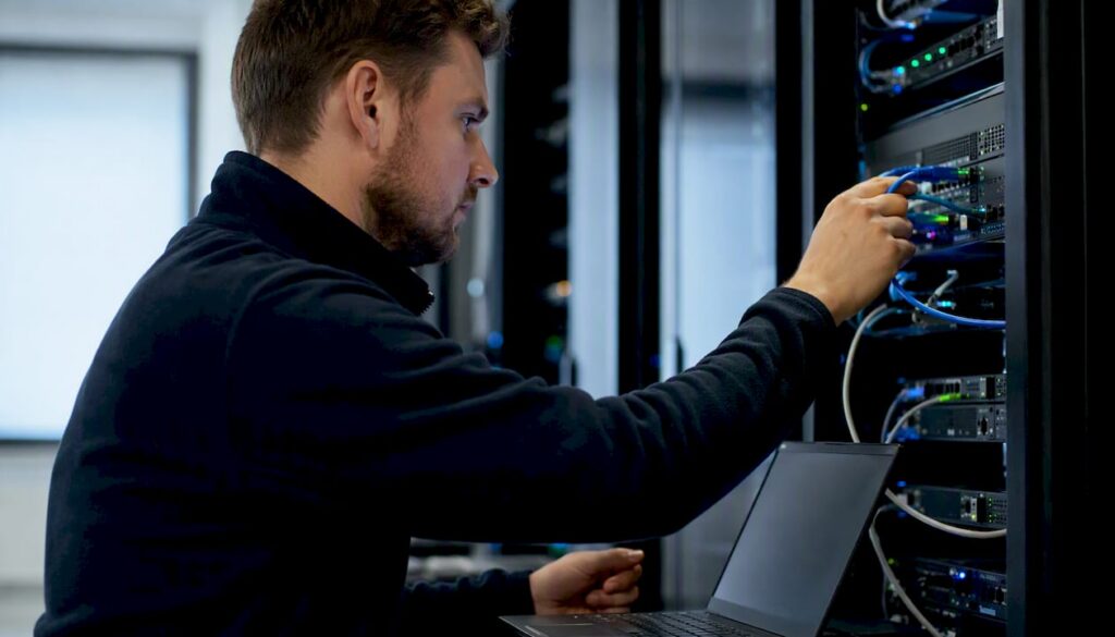 SharePoint file migration: the complete guide for Australian IT teams 2 Hands connecting network cable during file migration setup